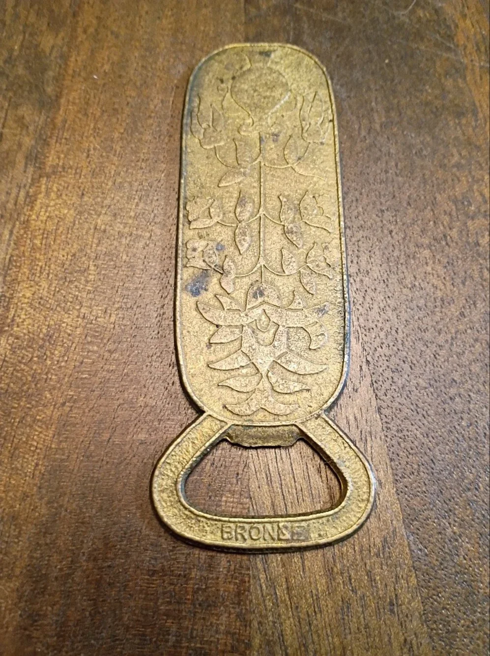 Vintage Cloisonné Floral Brass Bottle Opener Blue Enamel Barware 4.5